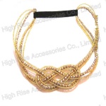 Beaded Chains And Bow Elastic Headband Frontlet