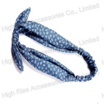 Small Flower Pattern Blue Jean Bow Headband