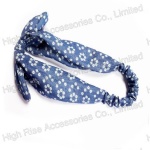 Flower Pattern Blue Jeans Bow Headband