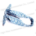 Floral Pattern Light Blue Bow Jean Headband