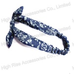Rose Pattern Blue Jeans Headband with Bow