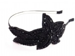 Black Beads Flower With leaf Alice Band