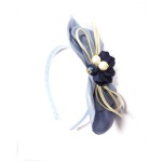 Big Satin Bow And Leather Cord Bow And Faux Pearls Alice Band
