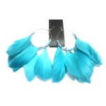 Blue Feather Earrings With Beads on Loop