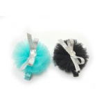 Round Mesh Flower With Ribbon Bow Hair Clip Side Clip
