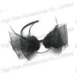 Big Black Mesh Bow Alice Band, Feather Hair Fascinator for Horse-racing