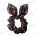 Christmas Snowman And Candy Cane Pattern Black Scrunchie, Party Gift