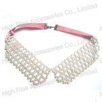 Pearls Hollow-out Collar with Pink Ribbon
