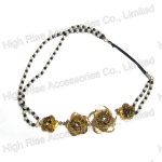 Golden Metal Flowers Pearls Beads Headband