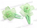 Green Lace Flower Snap Clip, Cute Hair Clip